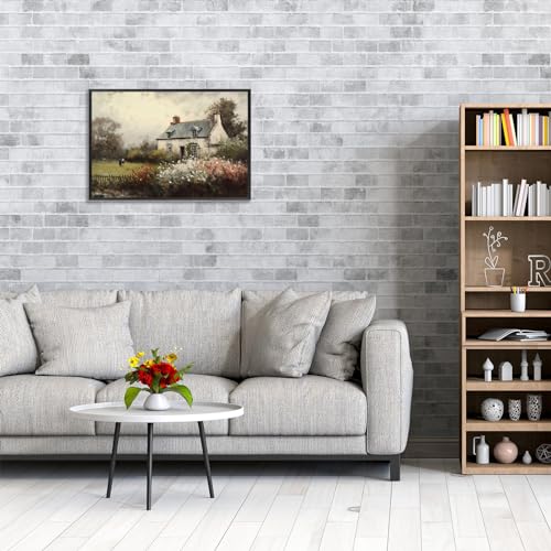 Huabsad Vintage Landscape Flower Portrait Oil Painting Canvas Wall Art Antique Cottage Outdoor Garden Spring Wall Decor Rustic Farmhouse Bedroom Aesthetic Painting Prints 16x24in Black Framed - color: Oil painting03, size: 16x22in Metal Framed