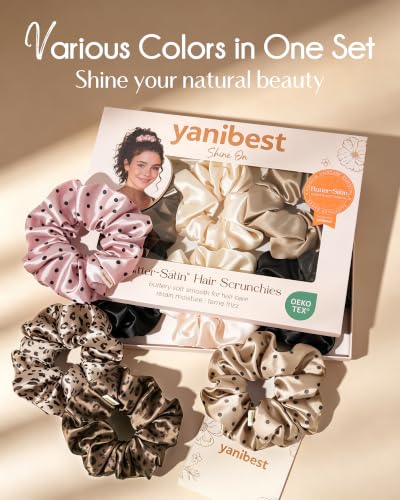Yanibest 8 Pcs Satin Scrunchies - Silk Feeling Scrunchies Ponytail Holders - color: Leopard Print