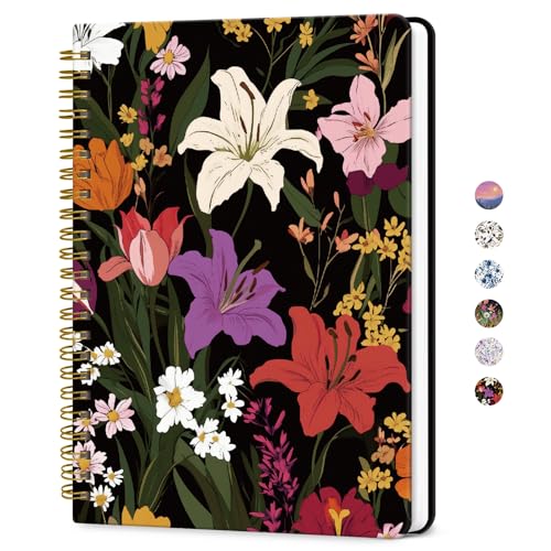 ZOTIA Lined Spiral Journal for Women, A5 Pretty Hardcover Notebook for Work, School & Office Writing, Aesthetic Writing Journal College Ruled, 140 Pages, 5.8" x 8.3", Lily Garden - color: E-Lily Garden