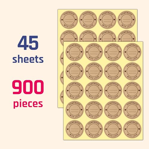 900 Pieces, Homemade with Love Stickers, Canning Jar Labels to Write On - size: 900 Pieces