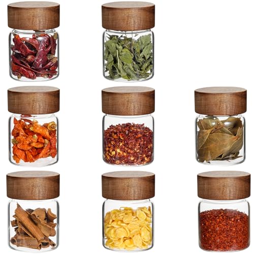 4 oz Glass Spice Mason Jars with Screw Wood Lid 8 pcs Airtight Small Glass Jars Seasoning Herb Containers Food Storage Canister for Sugar Coffee Bean Ground Pantry Cookies Salt (4oz(118ml)*8 pack) - color: 4oz(118ml)*8 pack