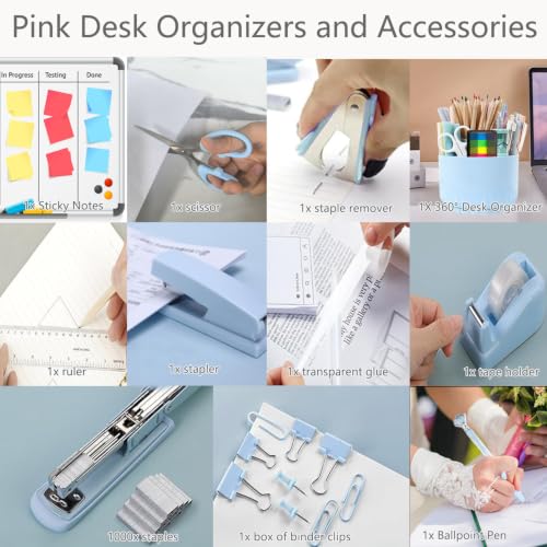 Office Supplies,School Supplies,Blue Desk Accessories,Desk Organizer,Scissors,Stapler,Tape Dispenser,Binder Clips,Staples,Staple Remover,Sticky Notes,Clear Tape,Pen,Ruler,Best Gift,11pcs - color: Blue, size: 11 pcs set