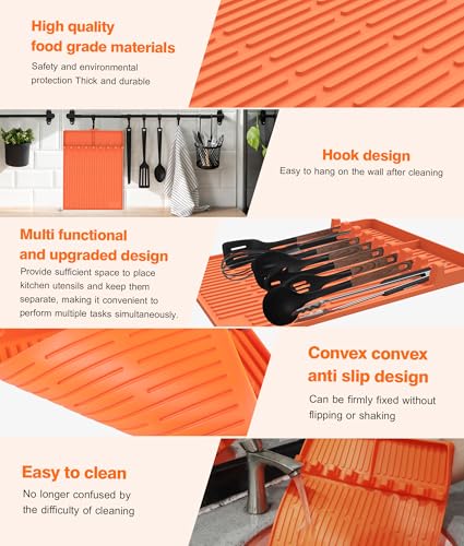 Silicone Grill Mat for Blackstone Griddle Accessories, 8-Slot Tool Mat - color: Orange 2-pack