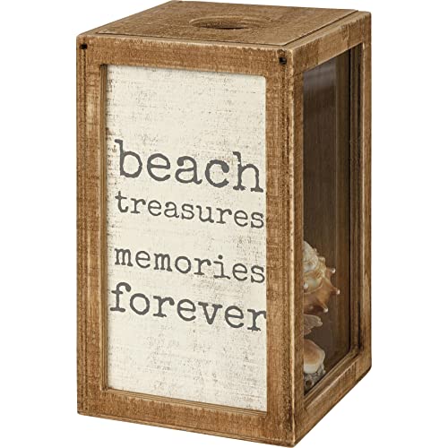 Primitives by Kathy Seashell Holder - Coastal Decor, Glass Display, Treasure Chest, Room and Bedroom Decor, Brown Wood - color: Brown Wood, style: Coastal