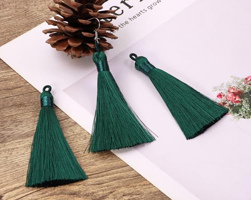 Tupalizy 10PCS Handmade Soft Silky Tassels with Hanging Loop for Bookmarks Keychains Earring Bracelets Jewelry Making Souvenir Graduation Clothing Sewing Gift Tag Art DIY Craft Projects (Dark Green) - color: Dark Green