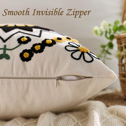 Embroidered Floral Throw Pillow Cover 18x18 Set of 1 Black Orange - color: Black Orange, size: 18" x 18" (Pack of 1)