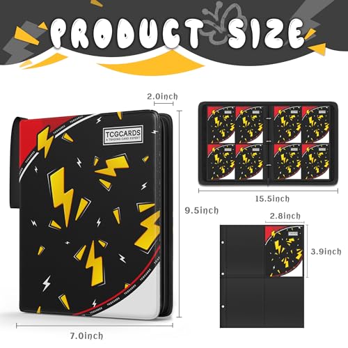 Trading Card Binder 4 Pocket,Card Binder 400 Pockets,Card Book Holder Cards with 50 Removable Sleeves,3-Ring Zip Design MTG/TCG/Sport Collectible Trading Card Albums Gifts for Boys and Girls (Black) - color: Black, size: Small