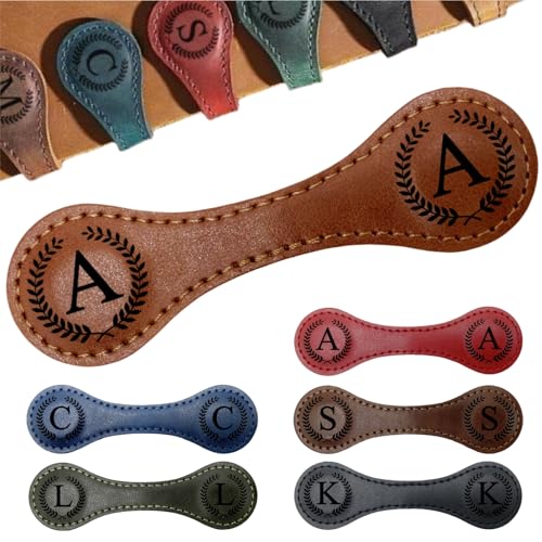MOTEERLLU Personalized Magnetic Leather Bookmark,Initial,Brown-A - style: Brown-A