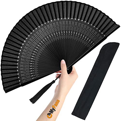 Hand Fan for Women Foldable - Folding Chinese Japanese Vintage Bamboo Silk Fan - Ideal for Hot Flashes, Church, EDM, Festivals, Dancing and Gifts (Sexy Black-S) - color: Sexy Black-s