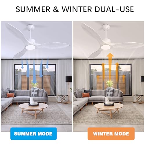 52'' White Wood Ceiling Fan with Lights and Remote - color: White wood ceiling fan - pointed