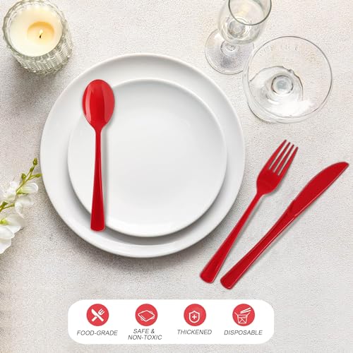 Kochorie 300 Pieces Red Plastic Silverware, Heavy Duty Plastic Cutlery Set - color: Red