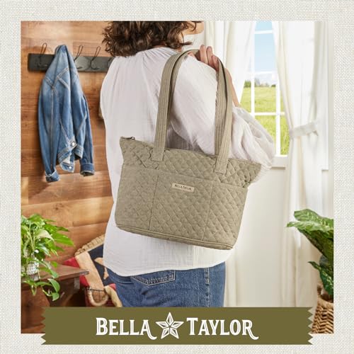 Bella Taylor Small Tote, Quilted Shoulder Bag for Women - color: Khaki Chambray