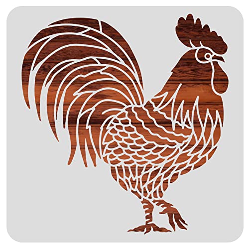BENECREAT Large Rooster Pattern Plastic Painting Stencils, 12x12inch - color: Rooster