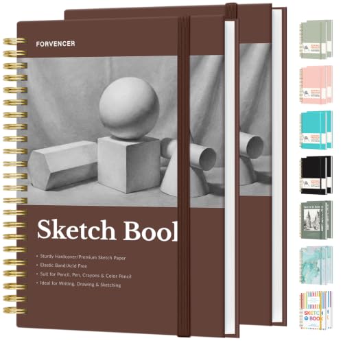 Forvencer 2 Pack Blank Spiral Notebook, 8"x 5.6"Hardcover Sketch Book - color: Aesthetic Brown
