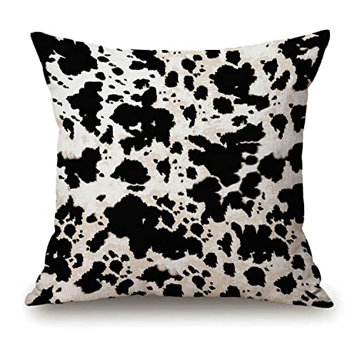 Solekla Cow Skin Pattern Texture Black and White Throw Pillow Case 18 x 18 Inch Decorative Cotton Linen Cushion Cover for Sofa Couch Bed - color: Sl195