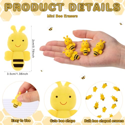 Fuyoooo 36 Sets Bee Party Favor Bulk Inspirational Notepads Pencil Mini Erasers Greeting Card Bee Themed Classroom Decor Party Supplies School (Cute)