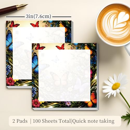 Sticky Notes 3x3 Inches, Cute Self-Stick Note Pads, Funny Memo Pads, Easy to Post Sticky Notes for Office, Home & Notebook Cute Colorful Butterfly - color: Cute Colorful Butterfly