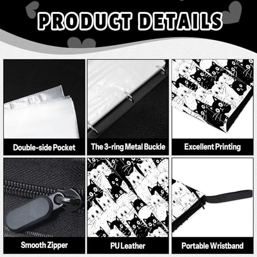 4 Pocket Card Binder Cat, Cat Trading Card Binder for Girls, Collectible Trading Card Holder for 400 Cards, PU Leather Binders Game Cards Collection Sports Cards Collector Albums with Zipper - color: Cat-Black&White, size: 400 Pockets