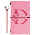 Personalized Journal Gift-Pink Initial Leather Journal+Heart Diamond Pen Set,Travel Notebook Diary Gifts,Refillable Notepads,Christmas,Birthday Gifts for Women Girls (7.9"x4.7") (D) - style: D