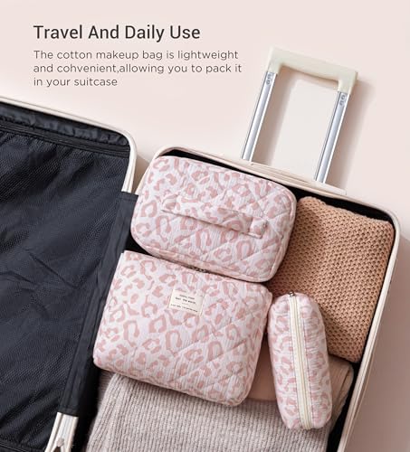 HBselect Quilted Makeup Bag, 3Pcs Cotton Large Travel Makeup Bags Organizer - color: A-3PCS-Floral 29