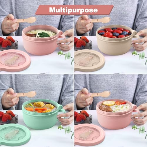 Rarapop 3 Pack Microwave Soup Bowl Containers with Lids, 28.7oz Wheat Straw Ramen Noodles Cup Mug for Instant Noodles,Oatmeal, Gumbo, Salad,Crunch,Cereal & More, Easy-Grip Design(Beige, Pink, Green) - color: Green/Pink/Beige