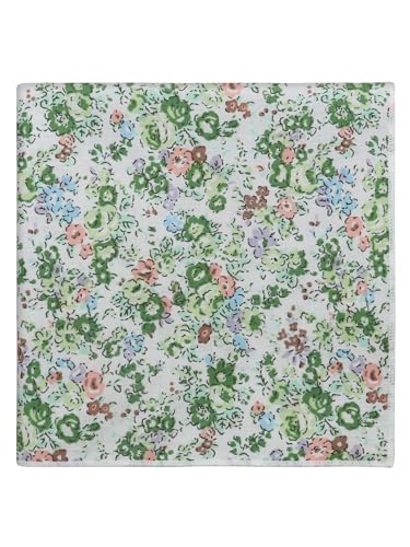 Luckyvestir Floral Pocket Squares for Men Cotton Flower Handkerchief Formal Wedding Party Graduation - color: Green Pink White