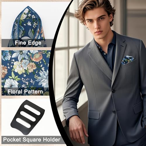 Cotton Floral Handkerchiefs for Men Wedding Evening Daily Work Prom - color: Navy,grey,brown,green