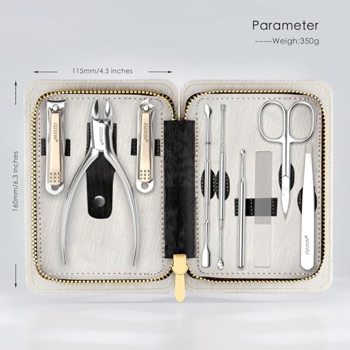 ZIZZON Manicure Set Professional Stainless Steel Toenail and Fingernail Clippers Set 9 in1 Pedicure and Grooming kit with Travel Case (Black) - color: Black