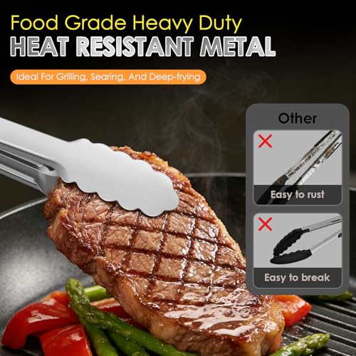 Stainless Steel Cooking Tongs, Heat Resistant Metal Tongs 9" and 12" - size: 9 + 12 inches