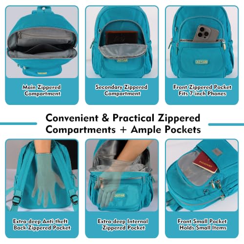 AOTIAN Mini Backpack for Women, Lightweight Sturdy Nylon Small Daypack - color: Mini Wake Blue