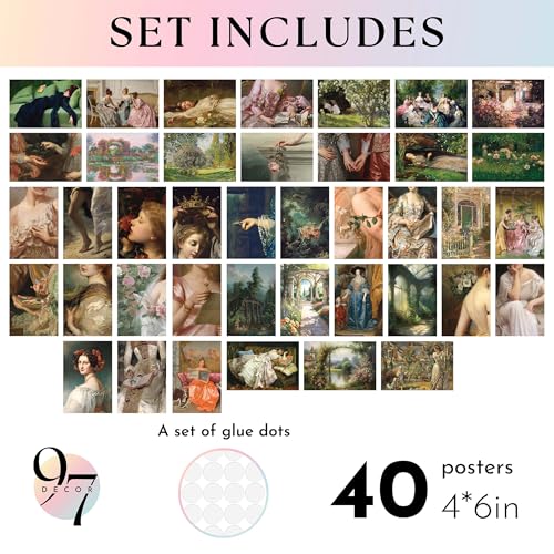 97 Decor Victorian Wall Collage Kit, 40 Vintage Mini Prints, 4x6 - color: Victorian 40x4x6, size: unframed
