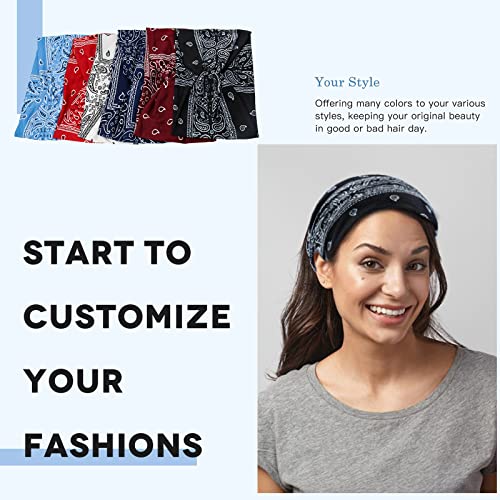 Wide Bandana Headbands for Women Twist Boho Headband Stretchy Turban Head band Head Wraps Yoga Workout Head Bands For Women's Hair,Pack of 6 - color: Bandana