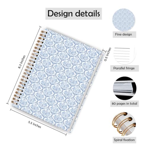 Grandmillennial Blue and White Floral Spiral Notebook 5.5x8.3, Vintage Blue Toile de Jouy Flower Journal for Women, Chinoiserie Floral Botanical Hardcover Notebook Journal - color: Color_2