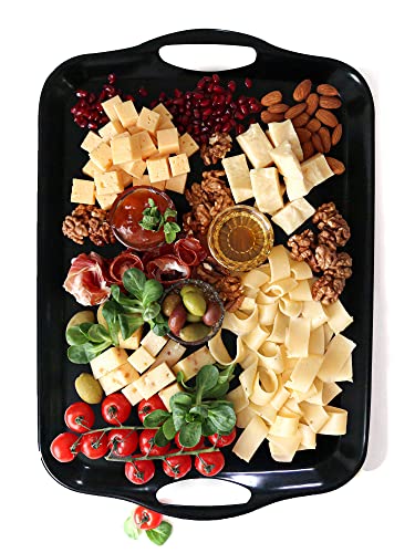 KAQAHIDO Large Melamine Serving Trays for Eating, Set of 2, Black - color: Black