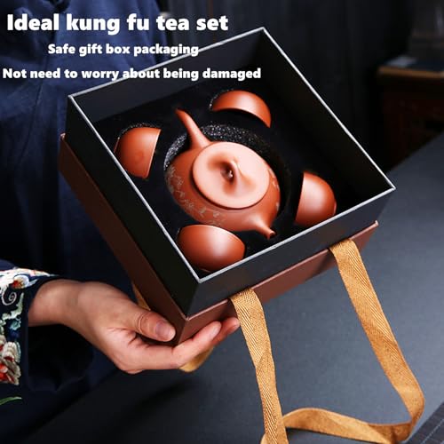 Zisha Teapot Teacup Set, 6 oz Yixing Purple Clay Tea Pot and 4 Cups