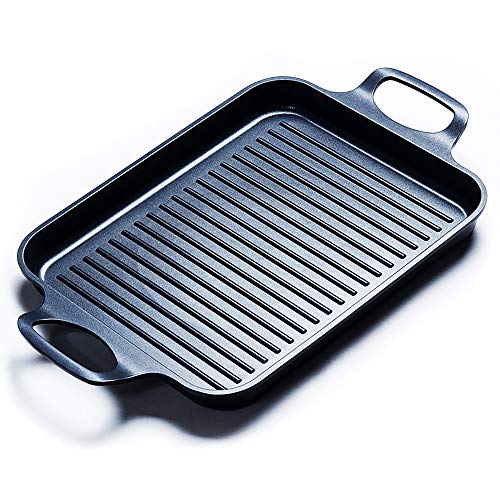 S·KITCHN Nonstick Grill Pan, Induction Stove Top Grill Plate, Glass Grilling Pan for Indoor, Gas Range Grill Panel/Skillet - size: 13 × 10.6 IN