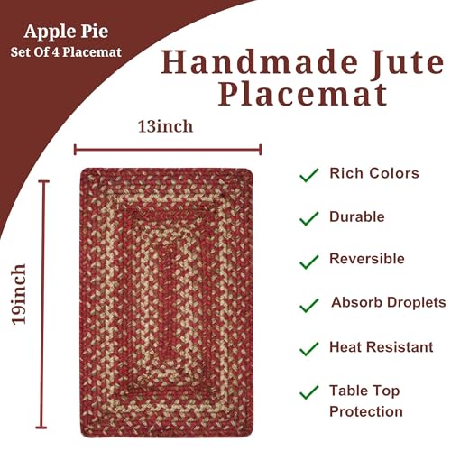 Homespice Apple Pie Jute Braided Placemats, Rect 13x19 Set of 4 - color: Apple Pie