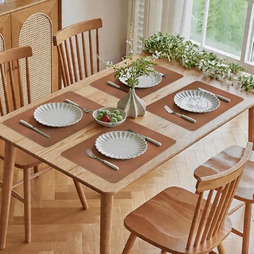 Vinyl Placemats Set of 6-12x17 Inch - Heat Resistant Washable Place Mats Waterproof Non-Slip Wipeable Table Mats for Dining Table Decor, Indoor/Outdoor Plastic Mat - color: Brown