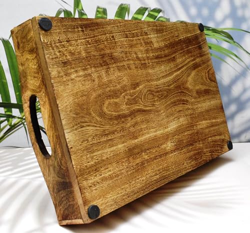 Wooden Serving Tray with Handles – 15 x 10 Inch Handcrafted Rectangular Tray for Snacks, Coffee, Tea, Dinner & Breakfast – Rustic Platter for Kitchen & Dining - color: Tree of Life - 15 X 10 Inch