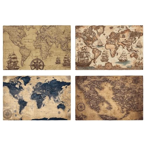 Nautical Maps Table Placemats Set of 4 Place Mats Linen Wipeable Placemats Waterproof Rectangle Table Mat for Kitchen Dining Dinner 18 X 12 Inch - color: Nautical Maps