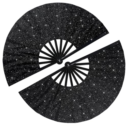 Maitys 2 Pack Foldable Fans for Rave Dancing,Black,Flash Pattern - color: Black, style: Flash Pattern