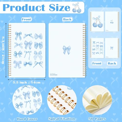 CNhoqc Lined Spiral Journal Notebook, 2 Pcs Blue Coquette Aesthetic Preppy - color: Blue