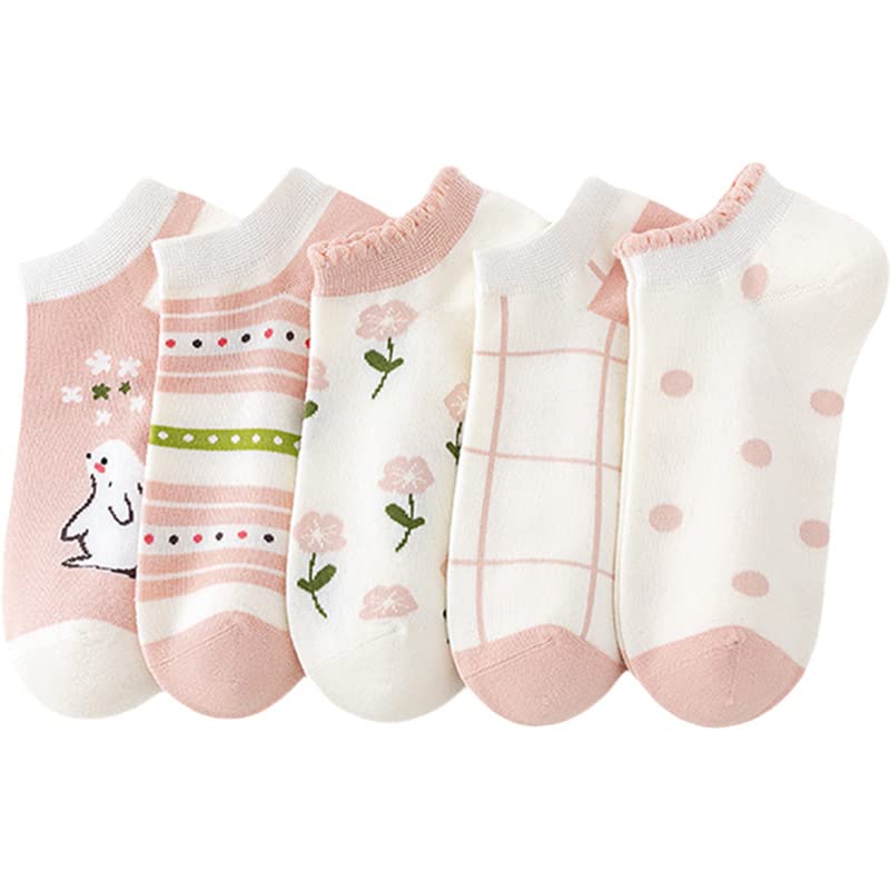 Cute Animals/Flowers Patterned Ankle Socks for Women - color: 5 Pairs-flower&bunny