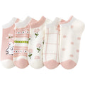 Cute Animals/Flowers Patterned Ankle Socks for Women - color: 5 Pairs-flower&bunny
