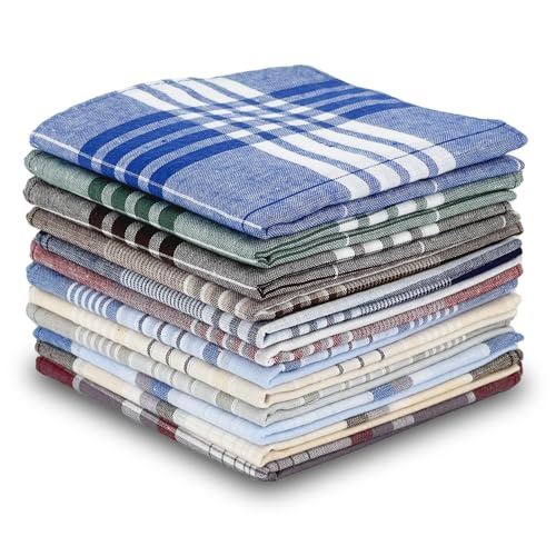 12 Pack Men's Handkerchiefs for Men Classic Assorted 16 Inch Large Mens Pocket Square Hankies Gents Hankerchieves