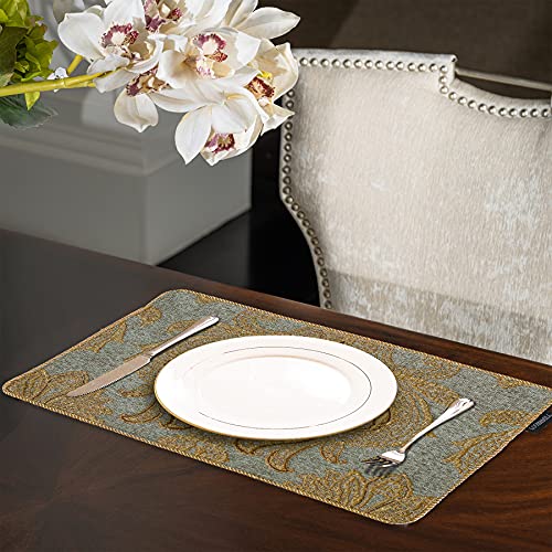 Loom and Mill Luxury Chenille Damask Placemats Set of 6, Blue Gold - color: Blue Gold_elizabeth, size: 6 Pieces