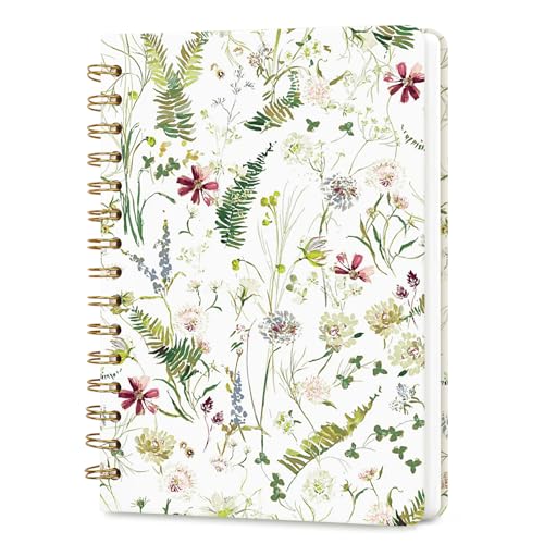 Lined Spiral Journal Notebook for Work A5, 160 Pages, Green Leaves - color: Leaves Green