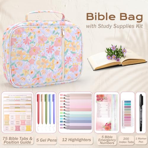 XKDOUS Bible Cover Case for Women Bible Bag Journaling Kit w/Study Supplies - color: Orange, size: Large
