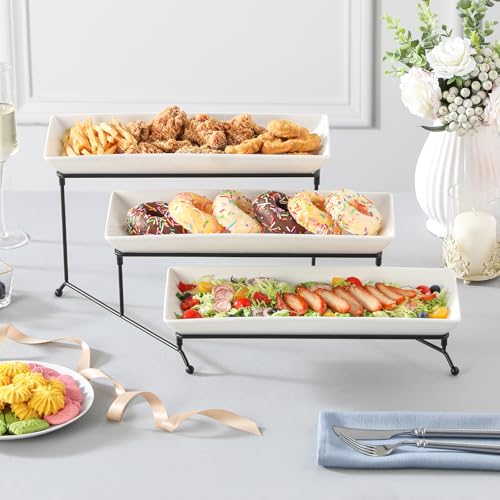MALACASA 3 Tier Serving Trays, White Porcelain Serving Platters, 14 Inch - color: White, size: 14 Inch