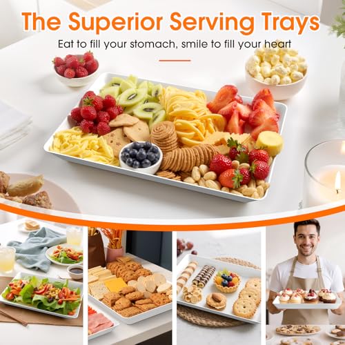 White Plastic Serving Trays 3 Pack, Rectangle Appetizer Platters for Party